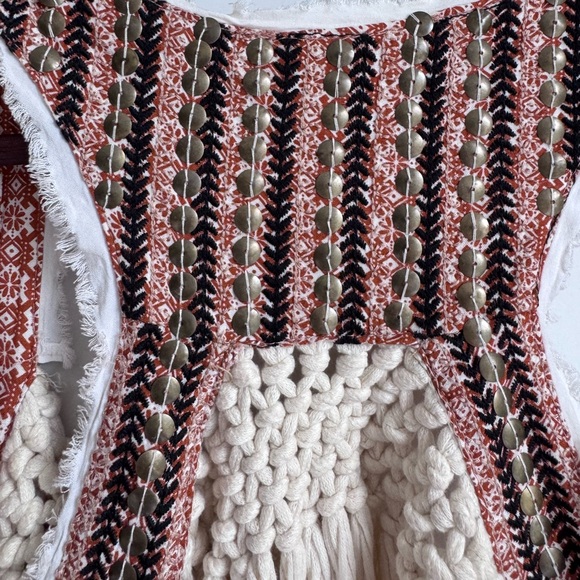 Gimmicks BKE women Medium open knit‎ crotchet boho fringe vest festival western - Picture 7 of 10